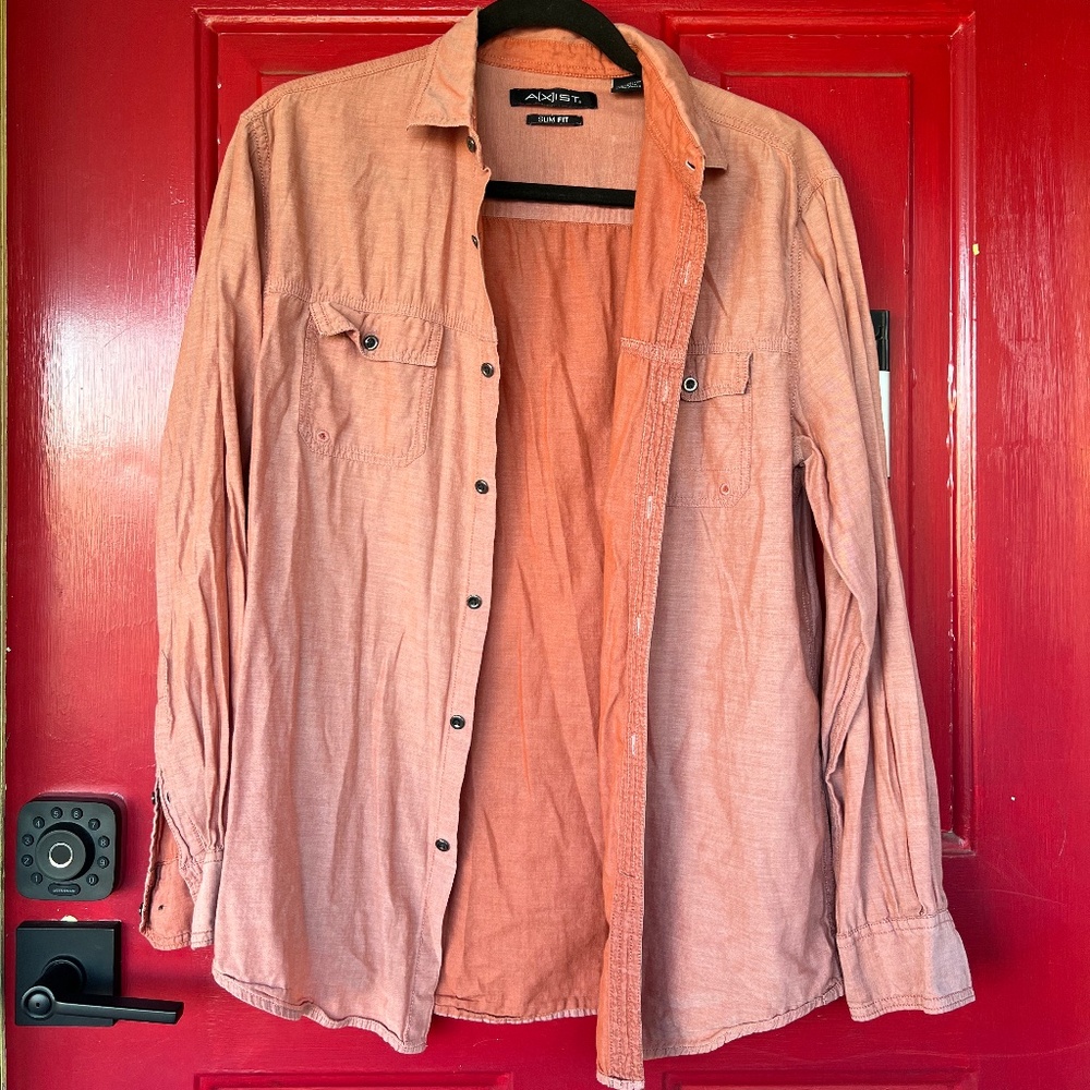 AXIST Men's Size Medium Button Up Peach Orange Slim Fit Business Casual Fall